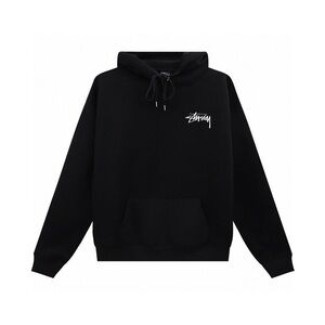 Stussy Men's Black Hoodie with White Logo